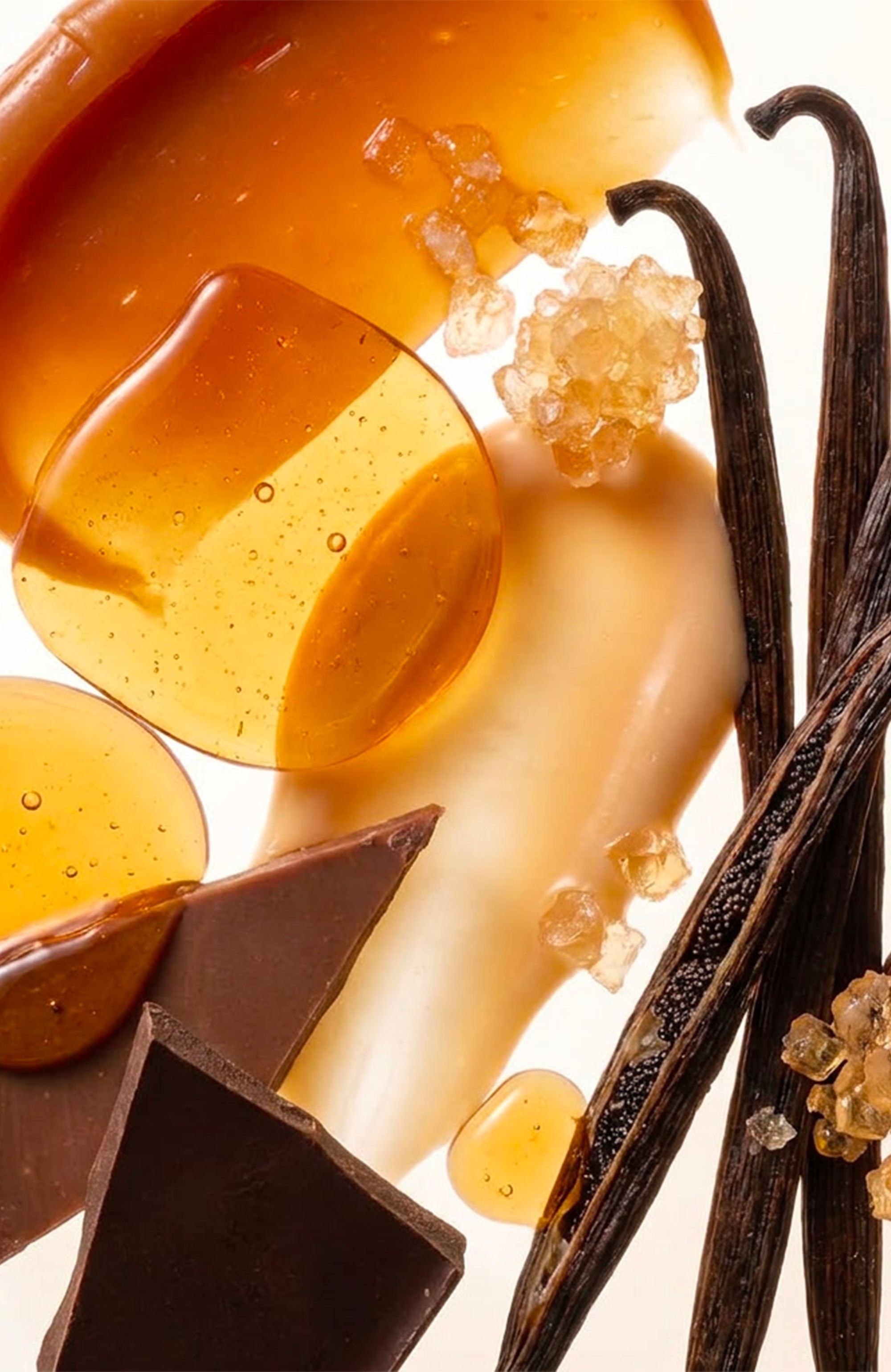 Notes gourmandes de caramel, de vanille et de chocolat