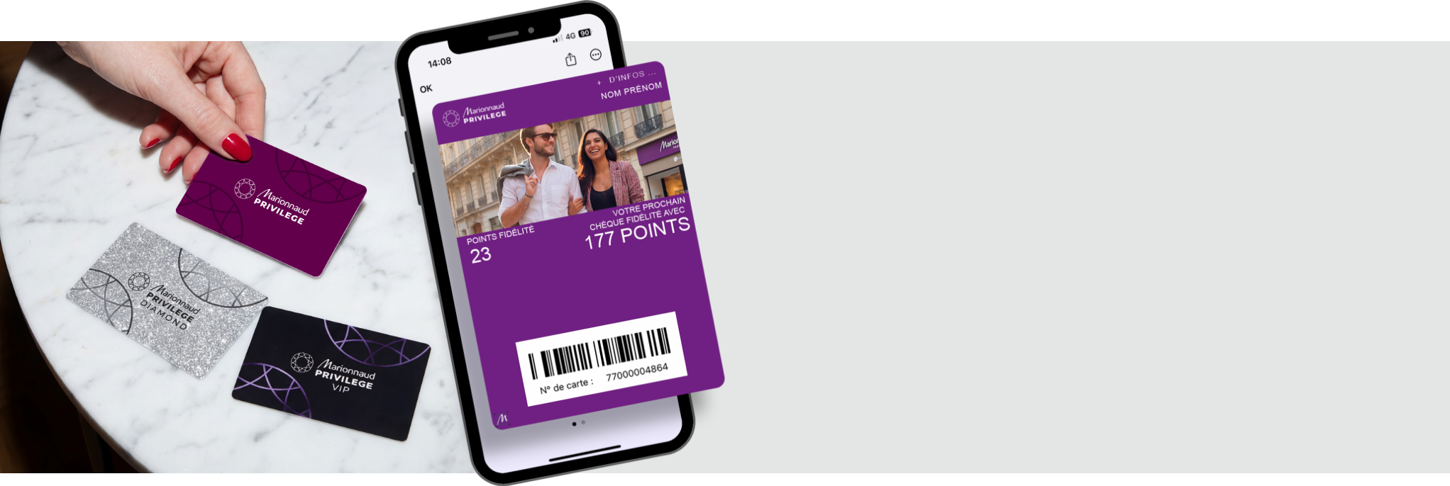 Image de l'application mobile Marionnaud montrant la carte de fidélité version Ordinateur