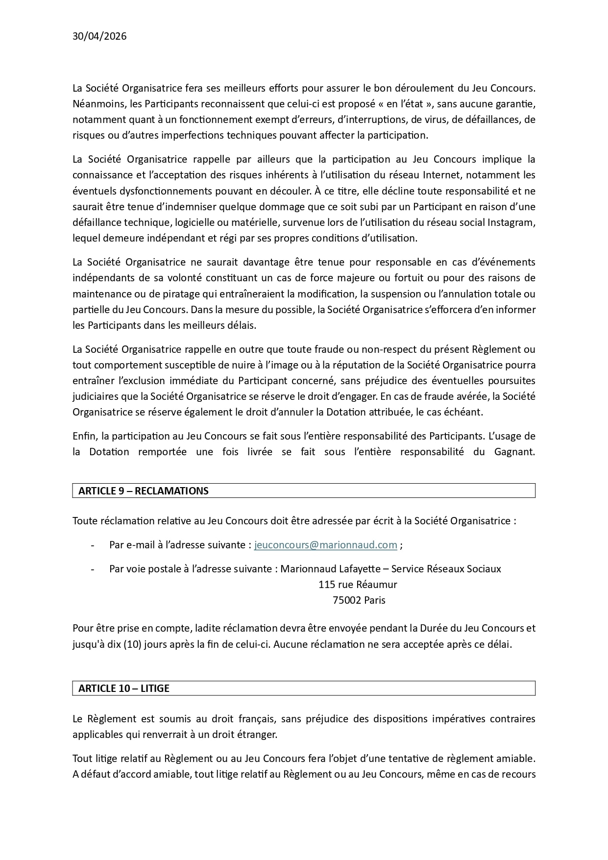REGLEMENT