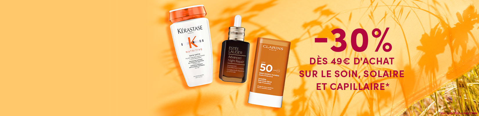 -30% sur le soin, solaire et capillaire dès 49€ d&apos;achat