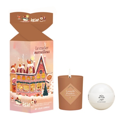  MY JOLIE CANDLE COFFRET Cracker merveilleux bougie parfumée cannelle poudrée + boule de bain  1 of 1 