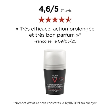 50ML VICHY HOMME V Déodorant 72H anti-transpirant contrôle extrême  1 of 4 