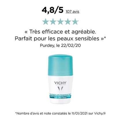 50ML VICHY V Déodorant 48H anti-traces jaune Et blanches sans effet carton  1 of 3 