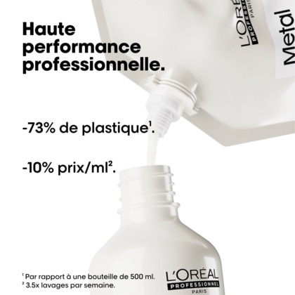 Shampooing anti-métal pour cheveux sensiblisés et cassants.