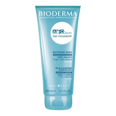 BIODERMA - Abcderm - Gel Moussant Nettoyant Doux Bébé Visage, Corps & Cheveux - 200ml