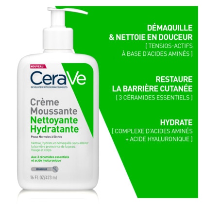 Crème moussante nettoyante hydratante peaux normales à sèches