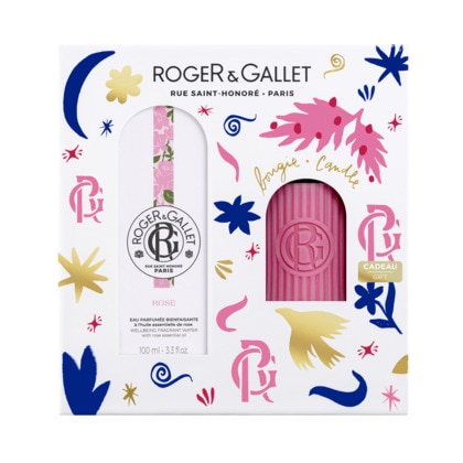  Roger & Gallet ROSE Coffret - eau parfumée bienfaisante rose + bougie parfumée  1 of 1 