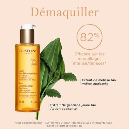 150ML Clarins DEMAQUILLANT VISAGE Huile aux extraits de gentiane jaune & mélisse des alpes  1 of 4 