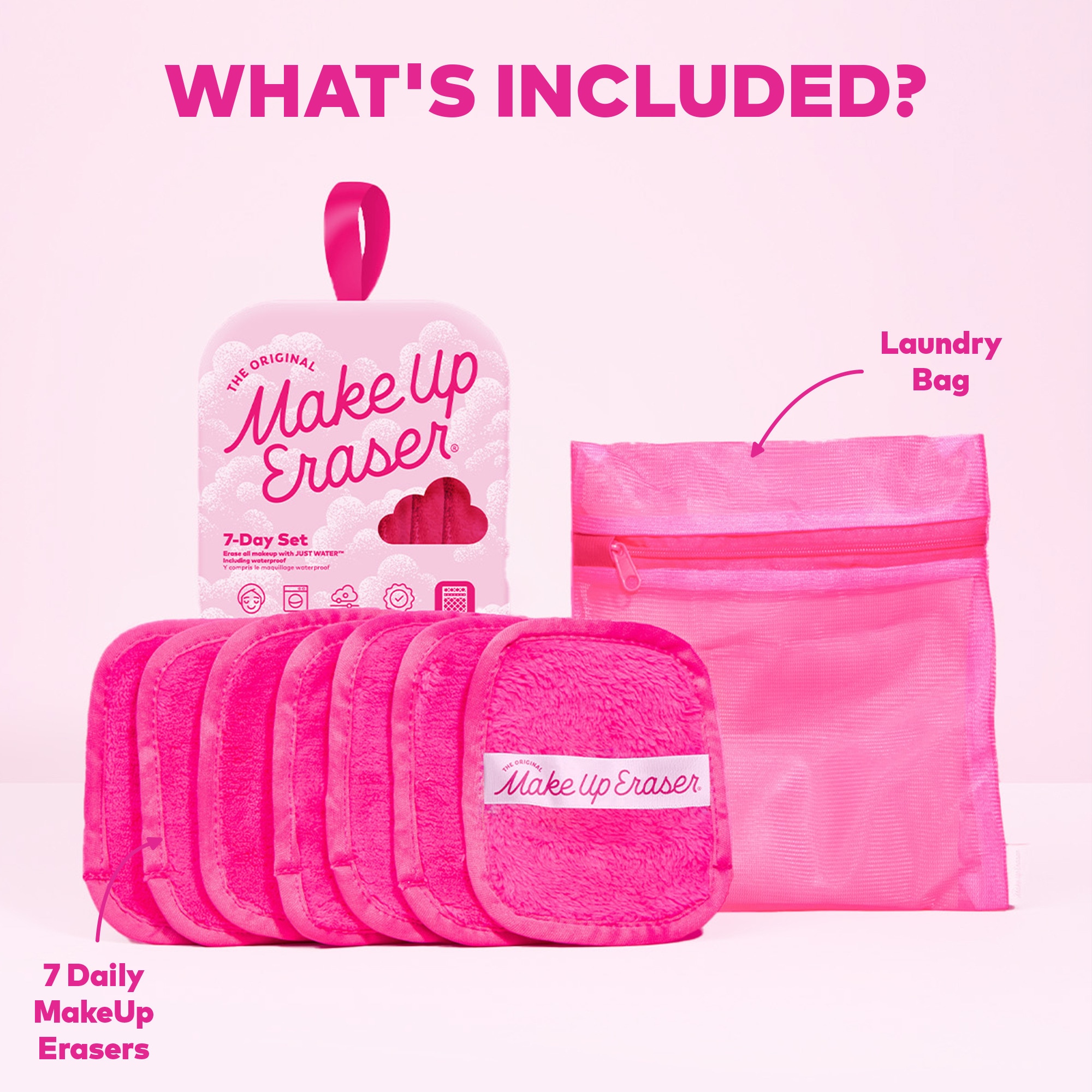 80ml MAKE UP ERASER ACCESSOIRES Coffret serviette démaquillante réutilisable x7 - original pink  1 of 4 