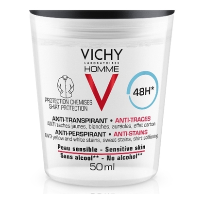 50mL VICHY HOMME V Déodorant 48H efficacité anti-transpirante et anti-traces peau sensibles - lot de 2  1 of 4 