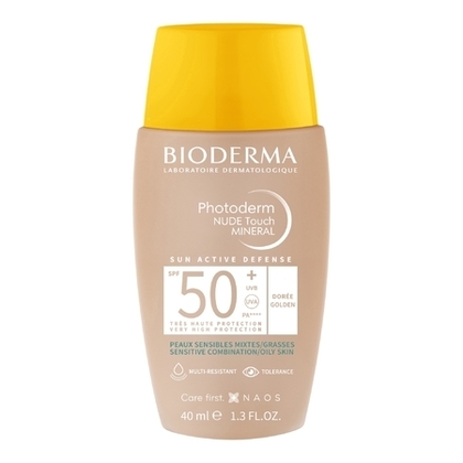 Fluide teinté doré, effet peau nue - peaux sensibles mixtes/grasses spf50+