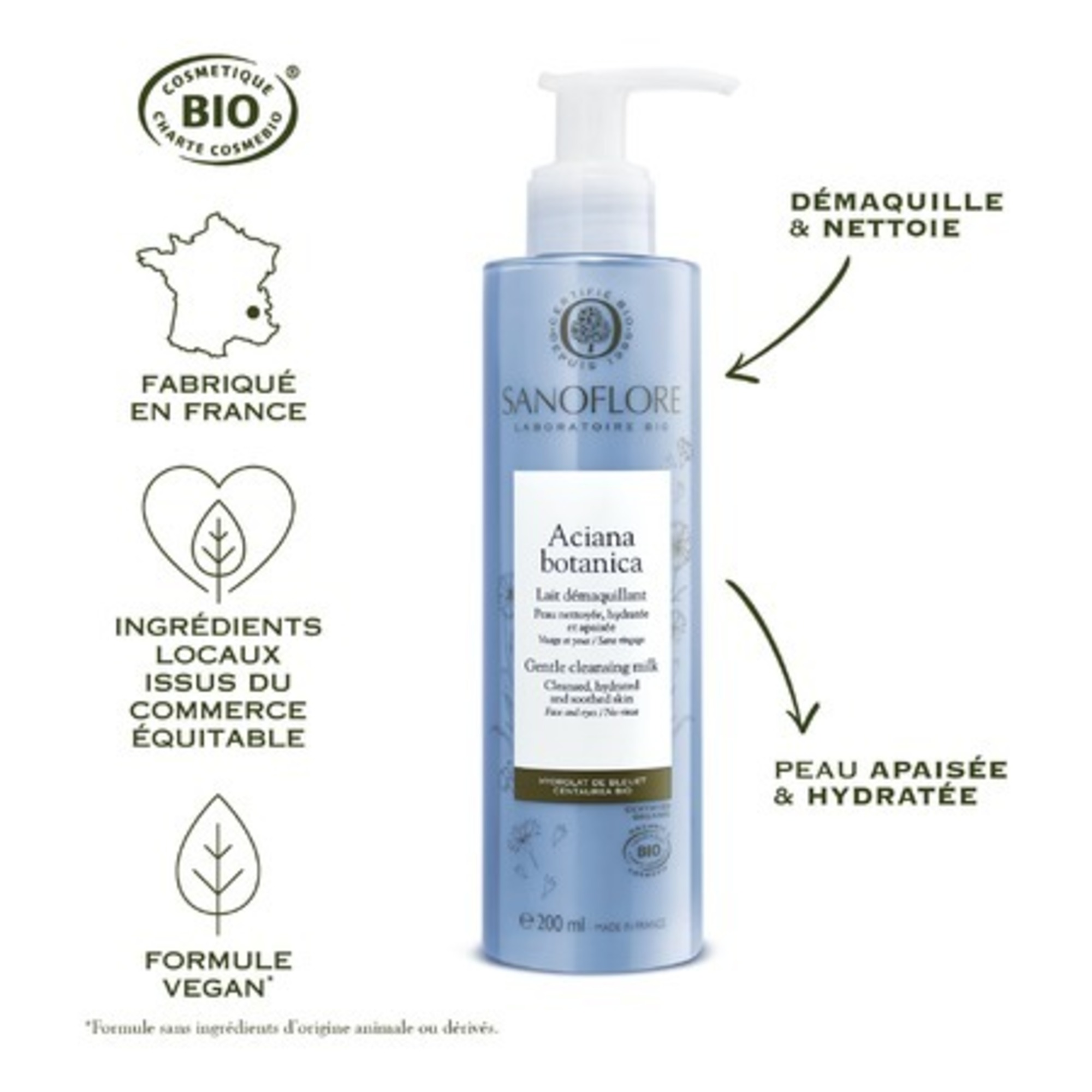 Lait démaquillant visage et yeux certifié bio