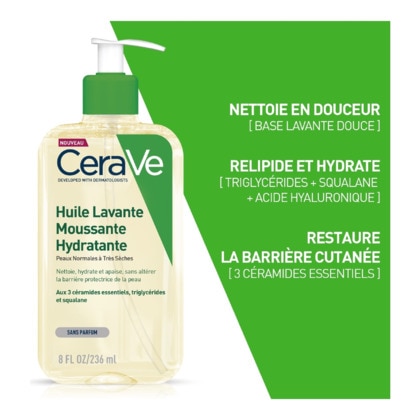 237ml CERAVE NETTOYANTS CERAVE Huile lavante hydratante peaux normales à très sèches - peaux à tendance atopique  1 of 4 