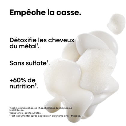 Shampooing anti-métal pour cheveux sensiblisés et cassants.