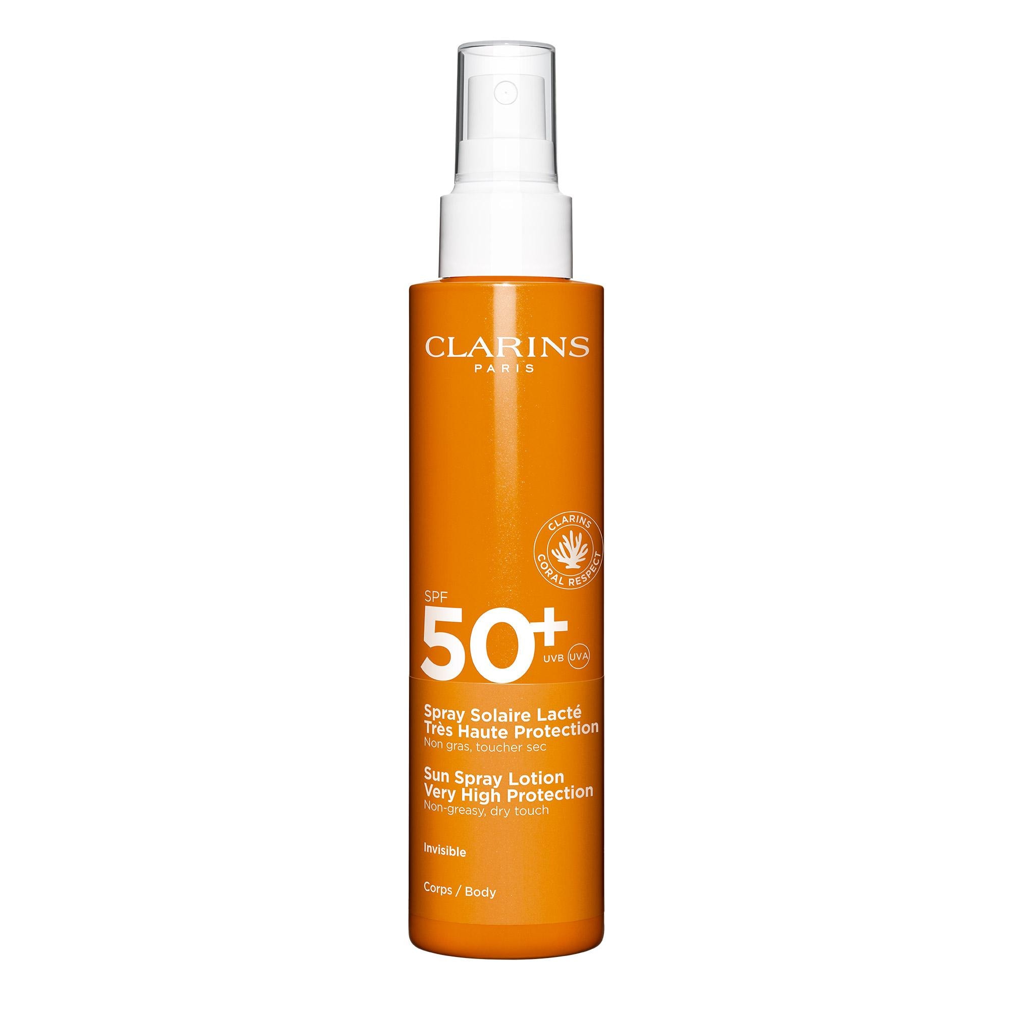 150mL Clarins SOLAIRE Spray solaire lacté très haute protection corps spf50+ 1 of 4