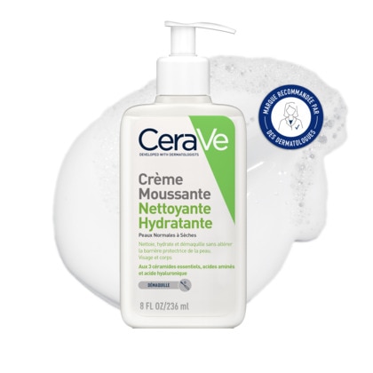 236ML CERAVE CRÈME MOUSSANTE NETTOYANTE HYDRATANTE Crème nettoyante visage peaux normales à sèches  1 of 4 