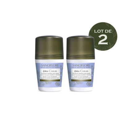 50ML SANOFLORE DEODORANTS Lot de 2 déodorants roll-on anti-traces 24h coton  1 of 3 