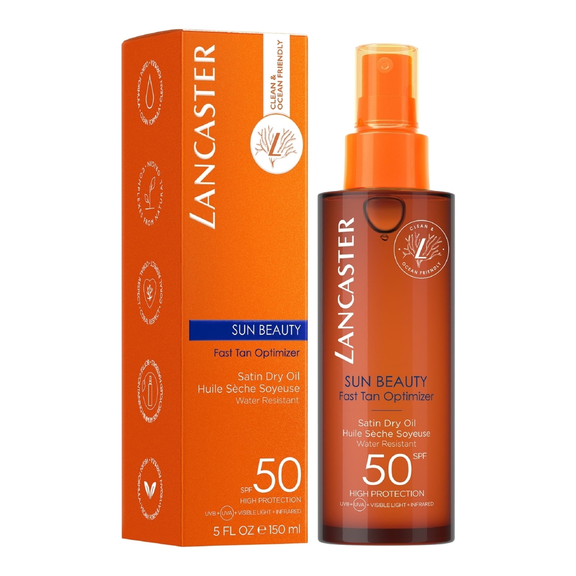 Huile sèche soyeuse accélératrice de bronzage spf50