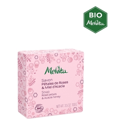 100G MELVITA SAVONS BIO Savon pétales de roses et miel d'acacia  1 of 1 