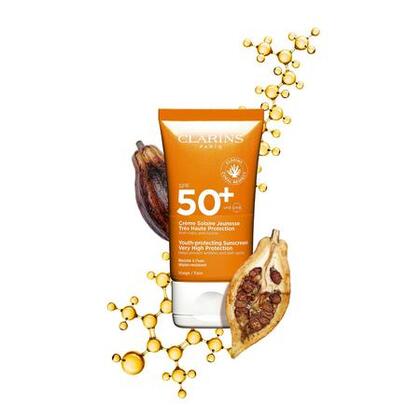 50mL Clarins SOLAIRE Crème solaire jeunesse très haute protection visage SPF 50+  1 of 4 