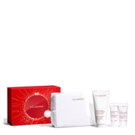  Clarins SOINS CORPS HYDRATANTS Coffret baume corps super hydratant +  gommage exfoliant + crème jeunesse des mains + trousse  1 of 2 
