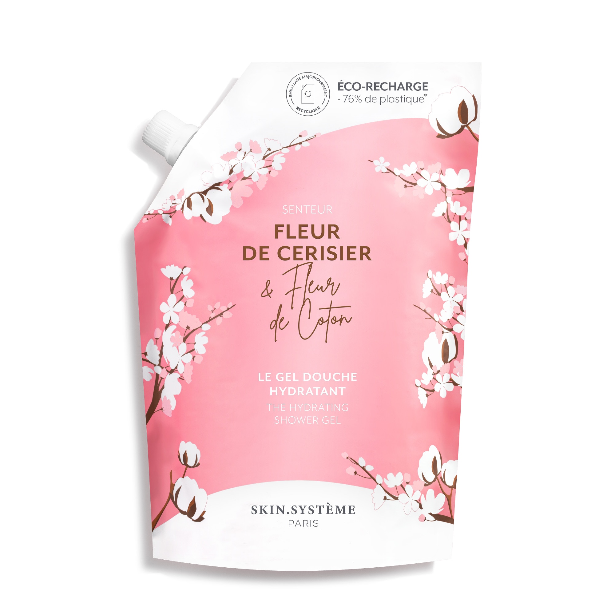 500mL SKIN.SYSTÈME BATH&BODY Gel douche hydratant fleurs de cerisier & fleur de coton - recharge 1 of 3