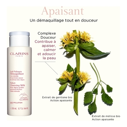 200ML Clarins SOINS DEMAQUILLANTS Lait velours démaquillant aux extraits de gentiane jaune & mélisse des Alpes  1 of 4 