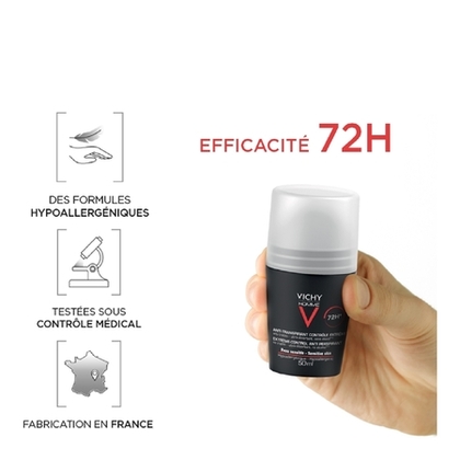 50ML VICHY HOMME V Déodorant 72H anti-transpirant contrôle extrême  1 of 4 