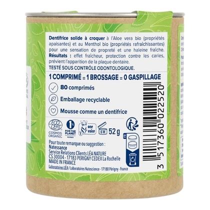 52G Natessance HYGIENE BUCCO DENTAIRE Dentifrice à croquer Aloe Vera et Menthol  1 of 3 