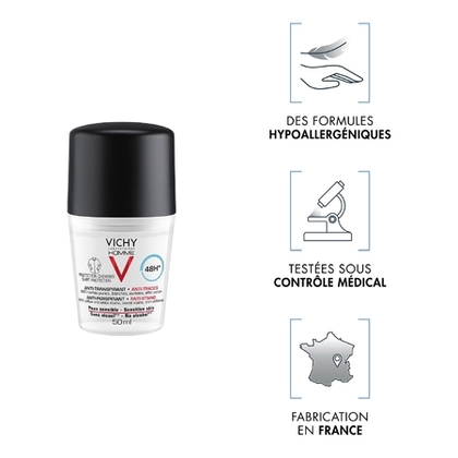 50ML VICHY HOMME V Déodorant 48H efficacité anti-transpirante et anti-traces peau sensibles  1 of 4 