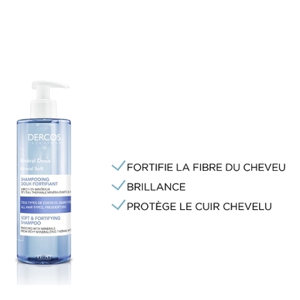 400ML VICHY DERCOS TECHNIQUE Shampooing doux fortifiant tous types de cheveux à usage fréquent  1 of 4 