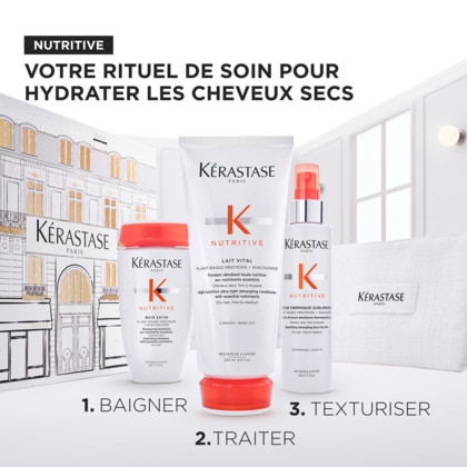 Coffret routine shampoing + soin + lait pour cheveux secs à très secs