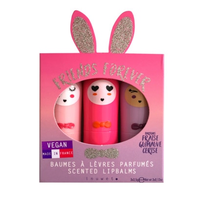  INUWET FRIENDS FOR EVER FUSHIA Coffret trio baumes naturel et vegan  1 of 3 