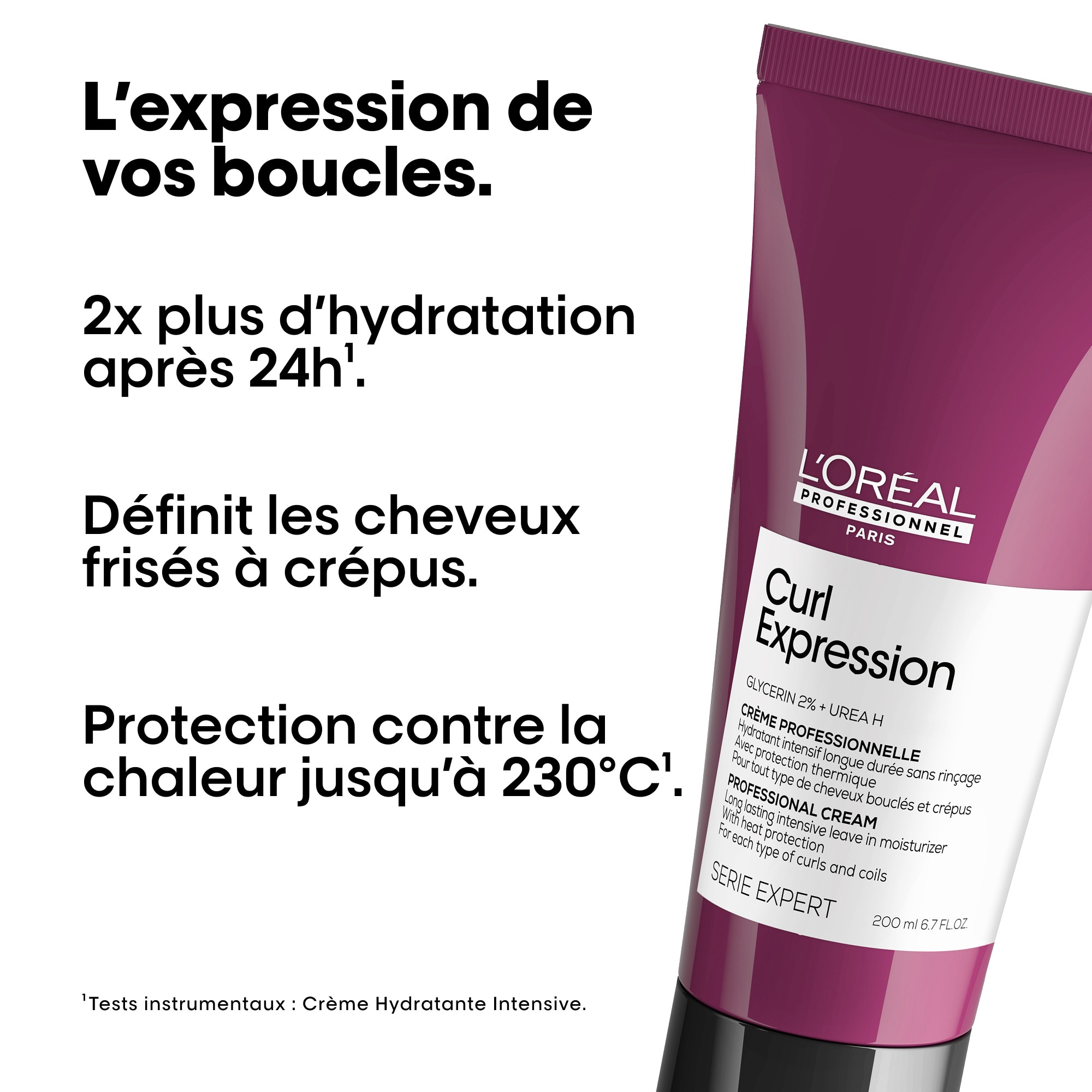Crème hydratation intense longue durée sans rinçage avec protection thermique