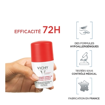 50mL VICHY V HYPOALLERGENIQUE Déodorant 72H détranspirant transpiration excessive  1 of 3 