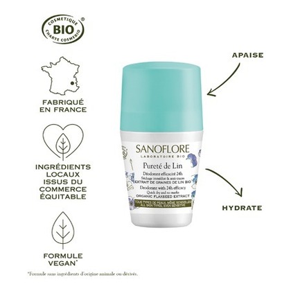 50mL SANOFLORE PURETÉ DE LIN Déodorant sans sels d'aluminium anti-traces certifié Bio  1 of 4 