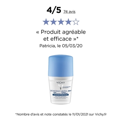 50mL VICHY V HYPOALLERGENIQUE Déodorant 48H actif anti-odeur d'origine naturelle  1 of 3 