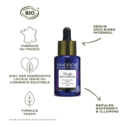 30ML SANOFLORE Merveilleuse Sérum anti-rides intégral certifié Bio à l'acide hyaluronique d'origine naturelle  1 of 4 