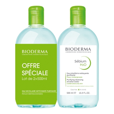 BIODERMA - Sébium H2o - Lot De 2 - Eaux Micellaires Purifiantes Peaux Mixtes À Grasses - 1100g