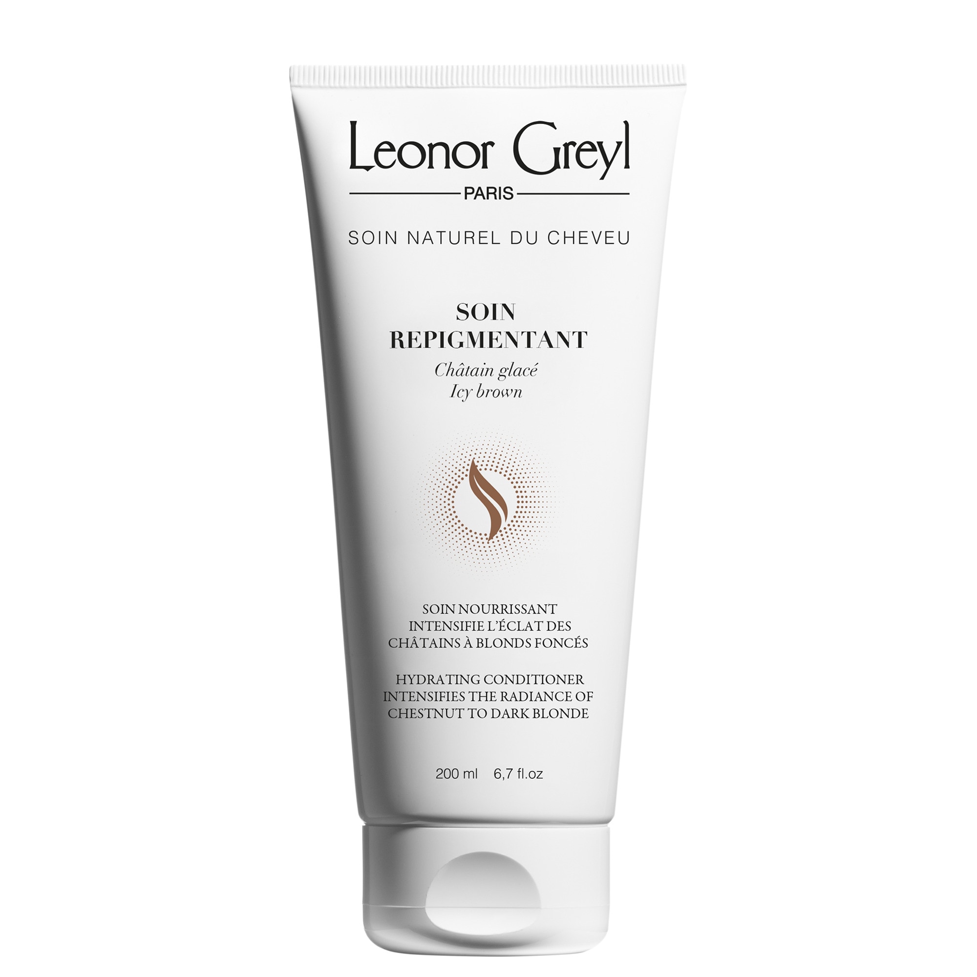 200ML Leonor Greyl SOIN REPIGMENTANT CHÂTAIN GLACÉ Soin nourrissant - intensifie l'éclat des châtains à blonds foncés 1 of 4 Soin nourrissant - intensifie l'éclat des châtains à blonds foncés