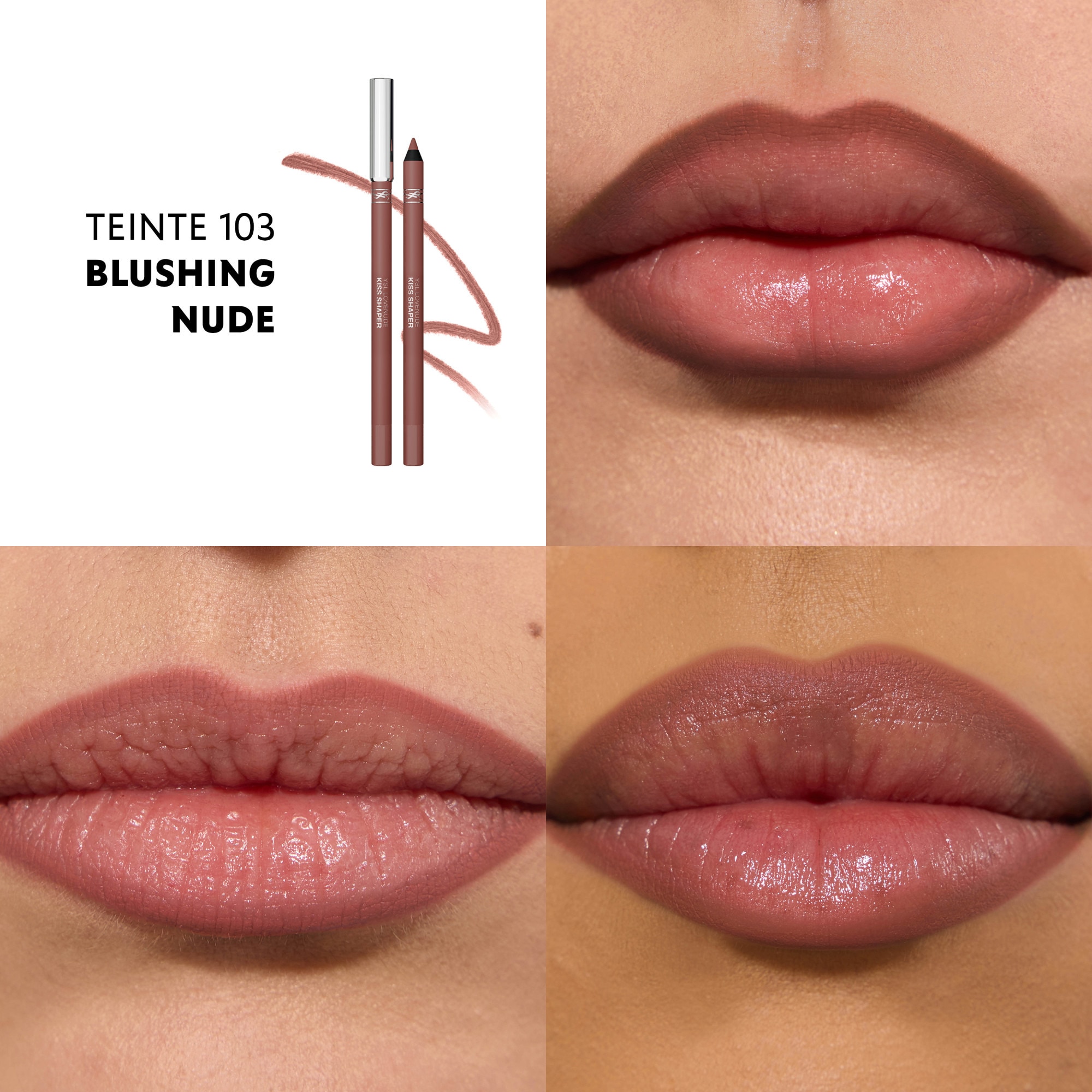 Yves Saint Laurent YSL LOVENUDE KISS SHAPER Crayon à lèvres sculptant fini mat longue tenue 103 blushing nude 1 of 4