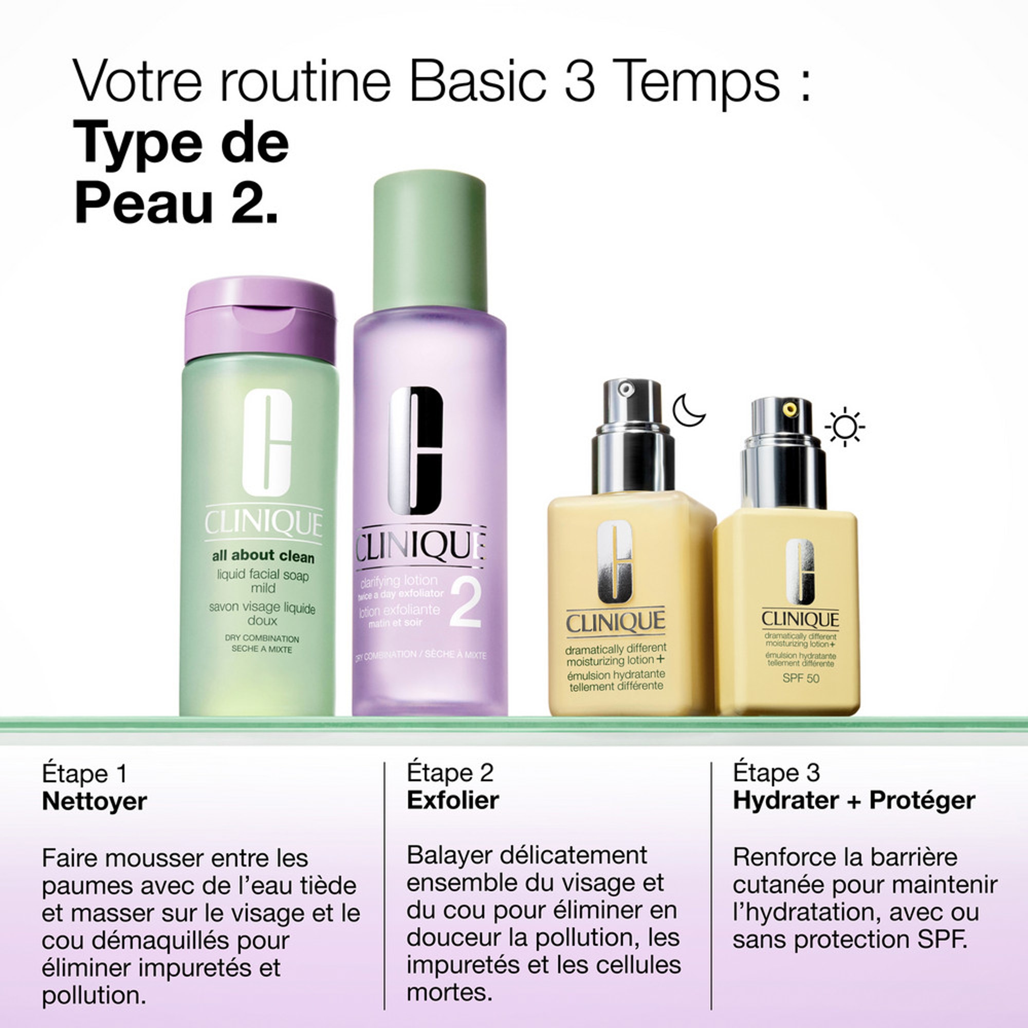 400ML Clinique BASIC 3 TEMPS Lotion exfoliante 2 - peaux sèches à mixtes  1 of 4 