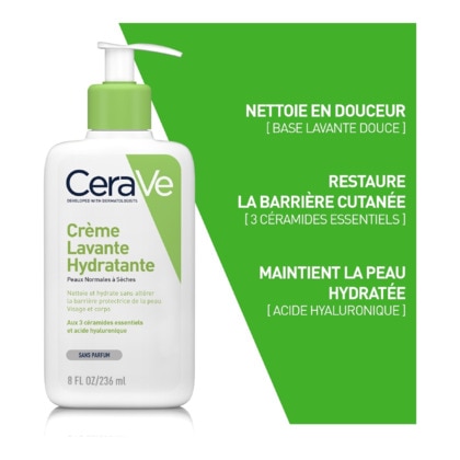 236ML CERAVE CRÈME LAVANTE HYDRATANTE Crème lavante hydratante visage & corps peaux sèches à très sèches  1 of 4 