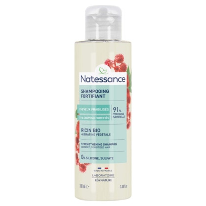 100ML Natessance CAPILLAIRE Shampooing réparateur fortifiant - ricin & kératine végétale  1 of 2 