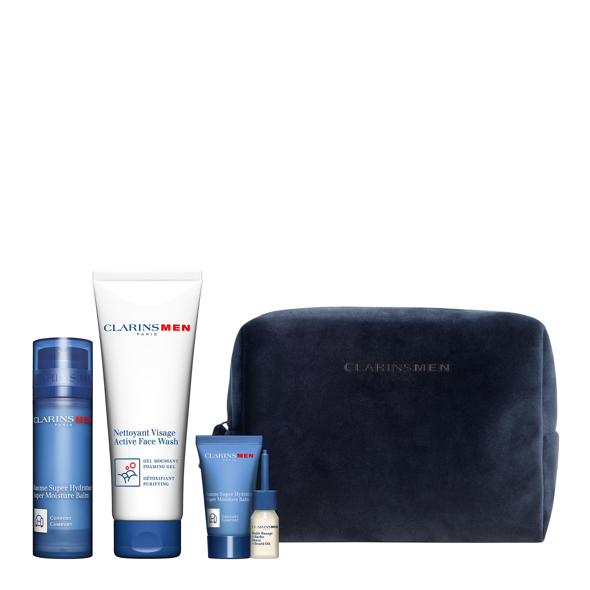 Coffret  baume super hydratant + nettoyant visage + baume super hydratant  + huile de rasage + double sérum light + trousse