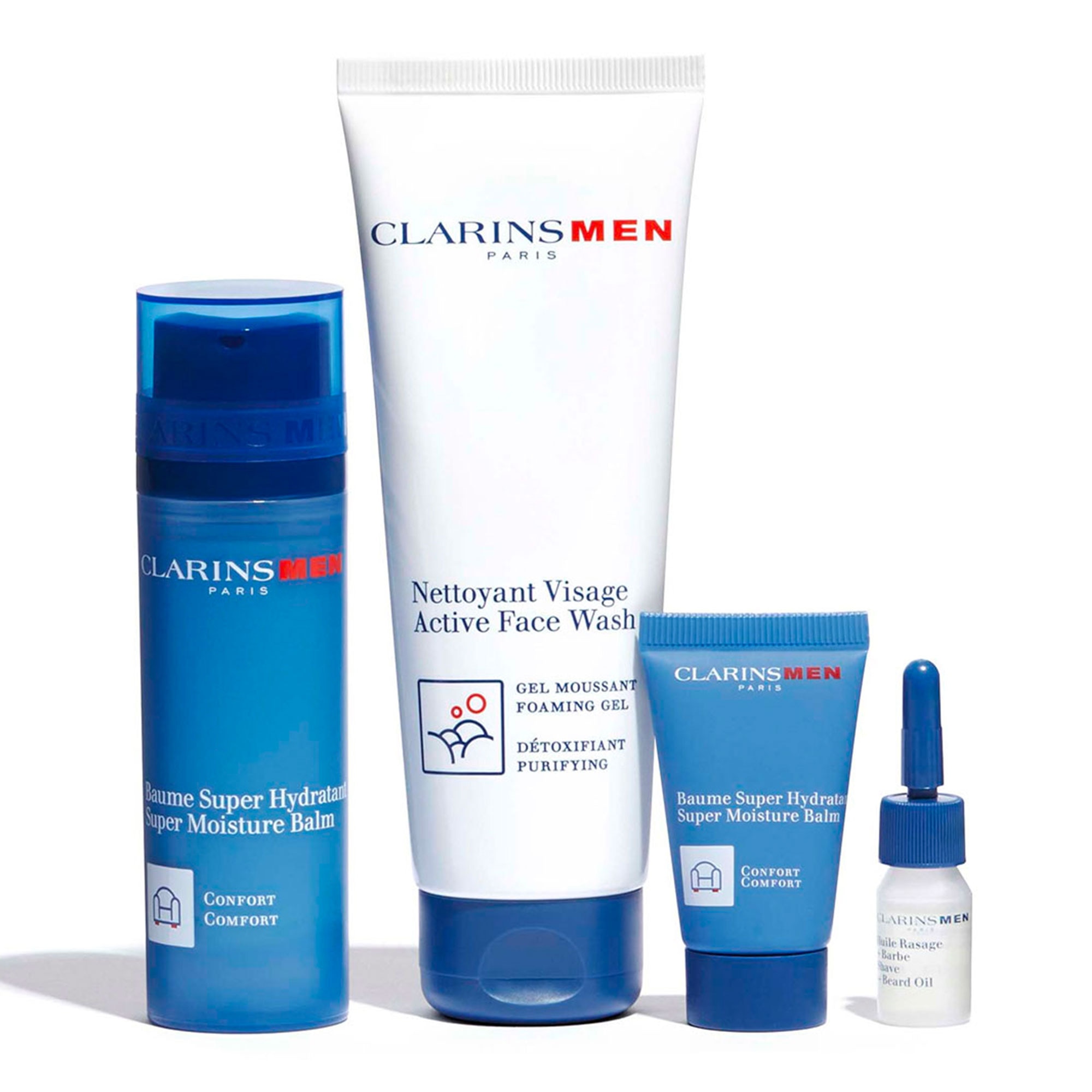 Coffret  baume super hydratant + nettoyant visage + baume super hydratant  + huile de rasage + double sérum light + trousse