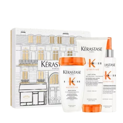  KÉRASTASE NUTRITIVE Coffret routine shampoing + soin + lait pour cheveux secs à très secs  1 of 1 Coffret routine shampoing + soin + lait pour cheveux secs à très secs