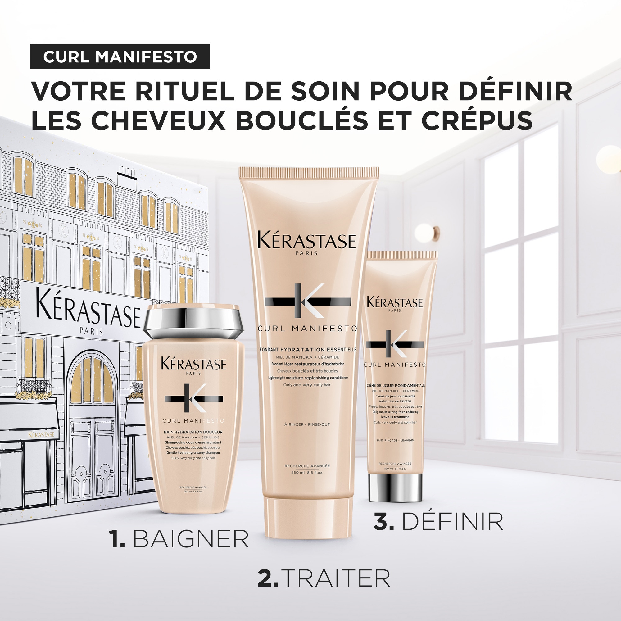 Coffret routine shampoing, fondant et texturisant pour cheveux bouclés, frisés, crépus