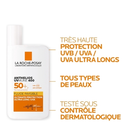 50mL LA ROCHE POSAY ANTHELIOS UVMUNE 400 Fluide invisible visage très haute protection SPF 50+  1 of 4 