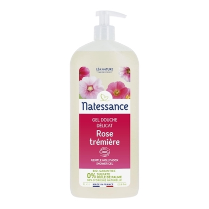 1L Natessance DOUCHES BIO Gel douche douceur - rose trémière  1 of 2 